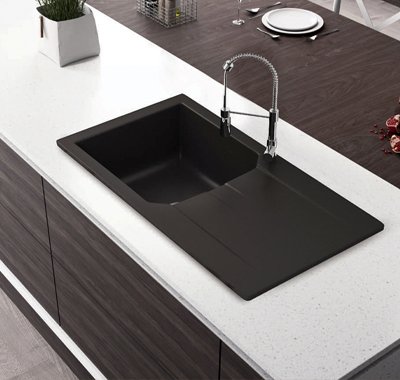 single bowl quartz kitchen sink with Drainboard
