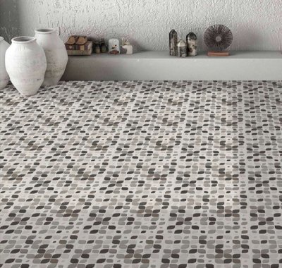 living space with matt tiles