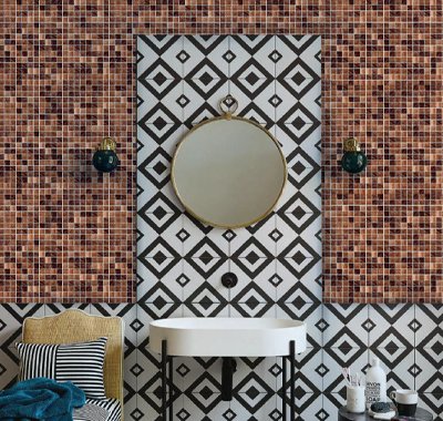Glass mosaic bathroom tiles